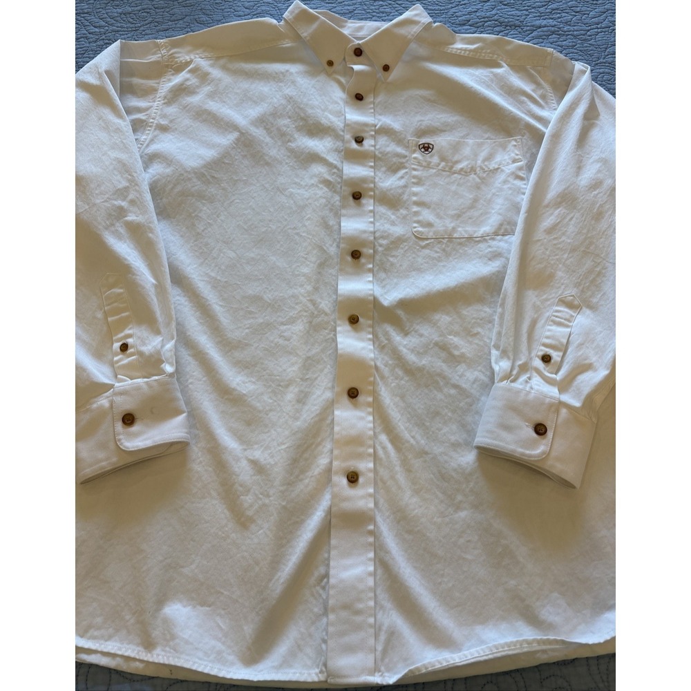 Ariat Mens XXL White Twill Long Sleeve Button Up‎ Western Cowboy Ranch Formal